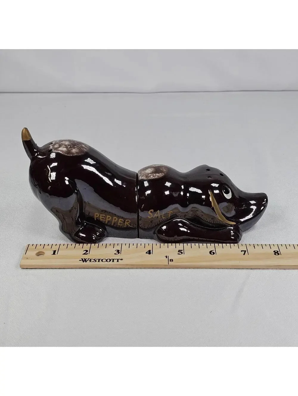 Vintage Redware Dachshund Dog Salt and Pepper Shakers Made In Japan